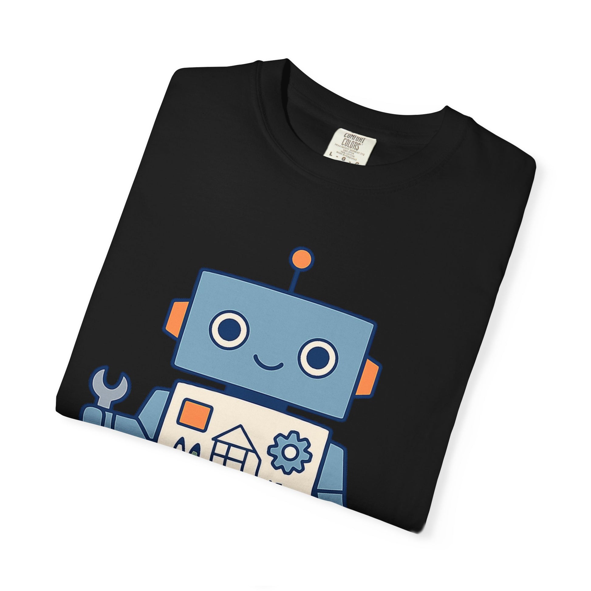 Cute Robot Engineer blueprint graphic tee by LM Apparel, product photo