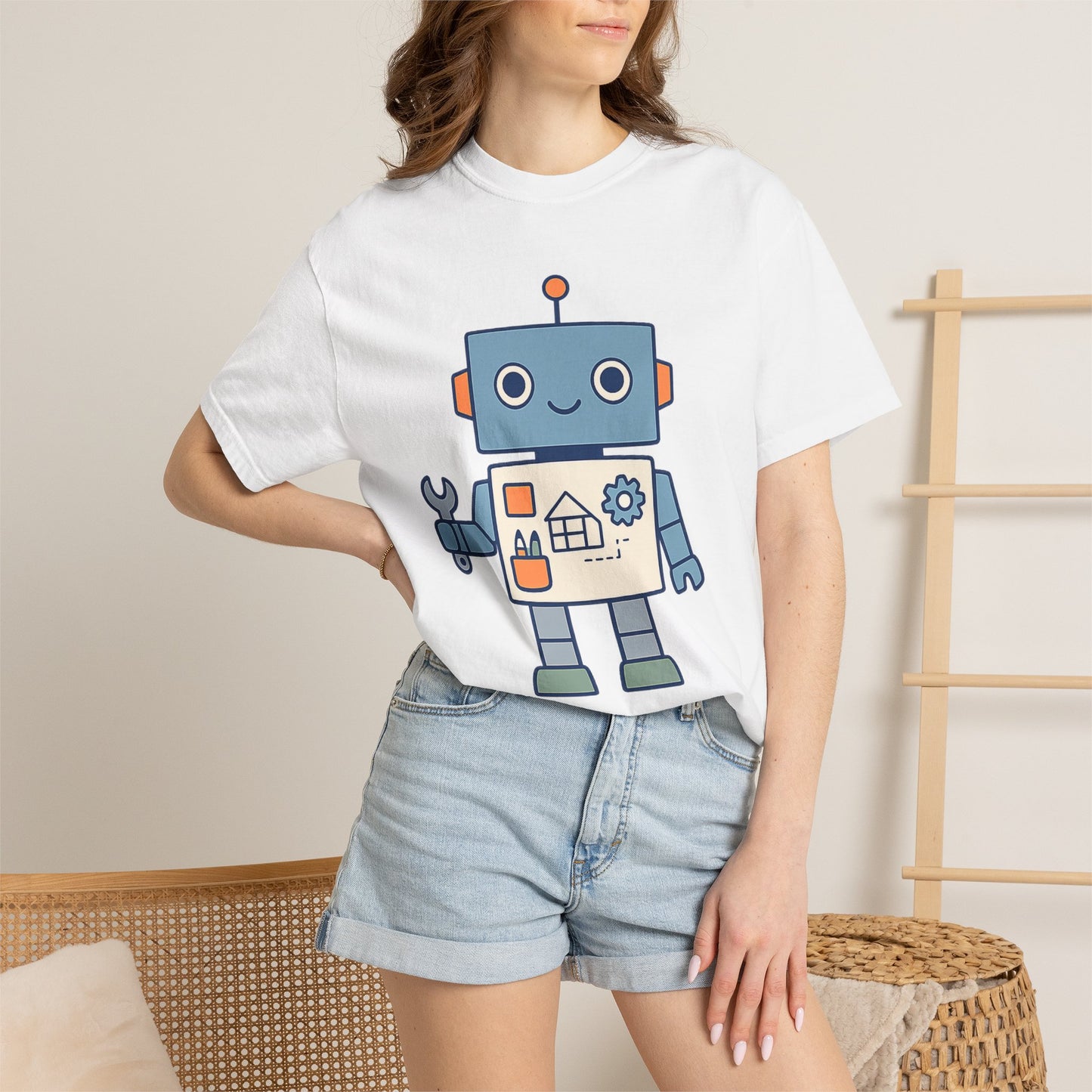 Cute Robot Engineer blueprint graphic tee by LM Apparel, product photo