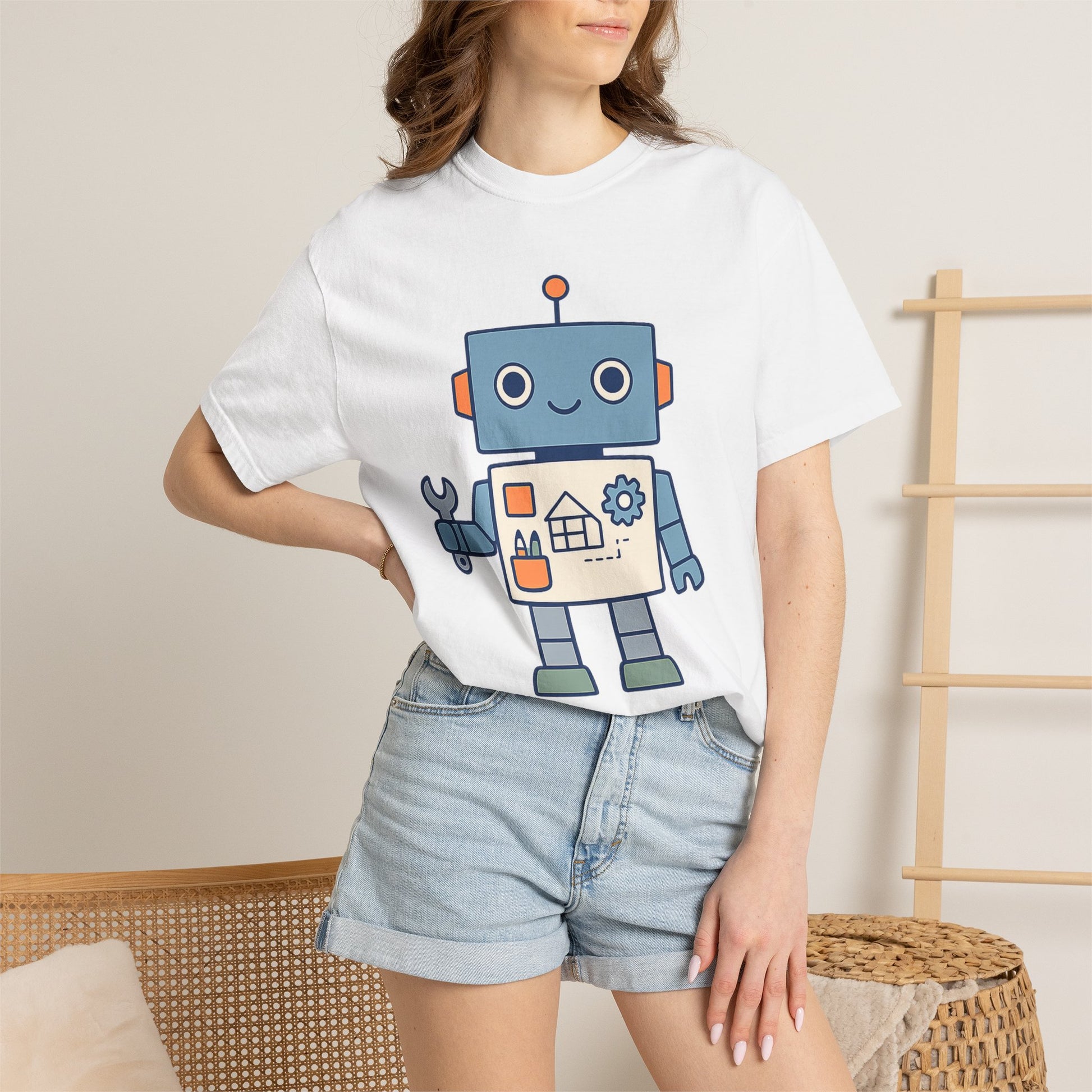 Cute Robot Engineer blueprint graphic tee by LM Apparel, product photo