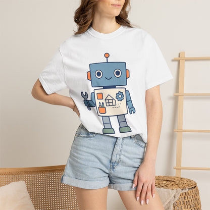 Cute Robot Engineer blueprint graphic tee by LM Apparel, product photo