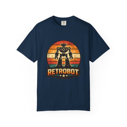 Retrobot vintage robot sunset graphic tee by LM Apparel, product photo