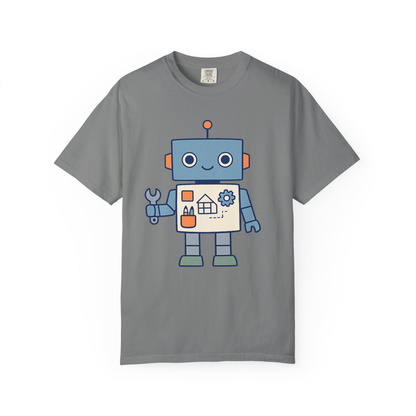 Cute Robot Engineer blueprint graphic tee by LM Apparel, product photo