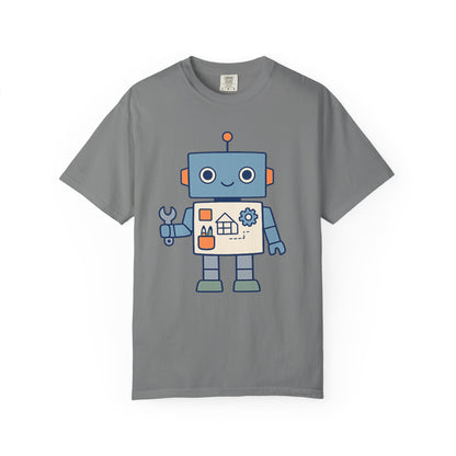 Cute Robot Engineer blueprint graphic tee by LM Apparel, product photo