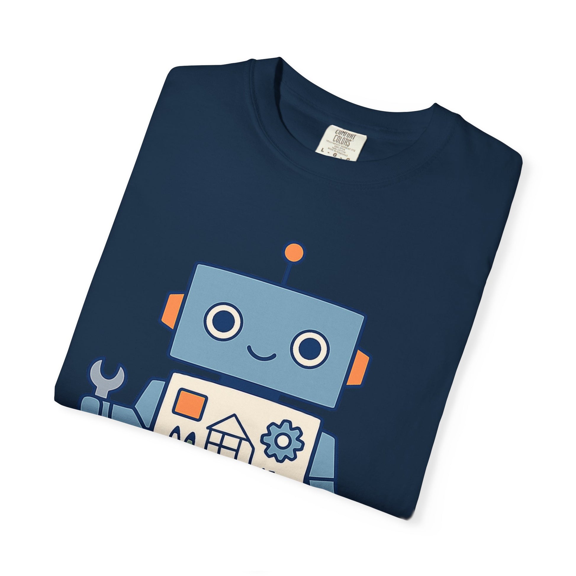 Cute Robot Engineer blueprint graphic tee by LM Apparel, product photo