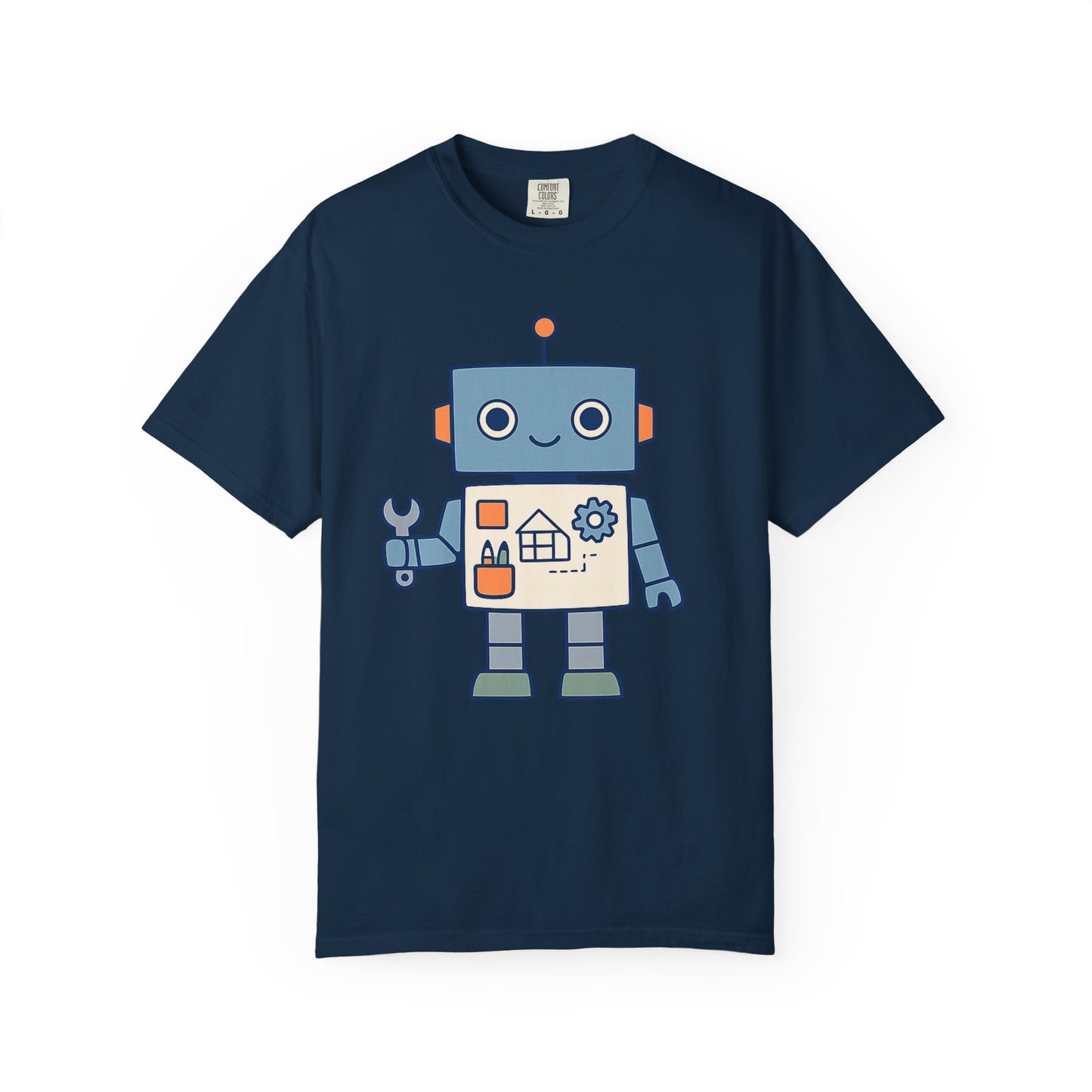 Cute Robot Engineer blueprint graphic tee by LM Apparel, product photo