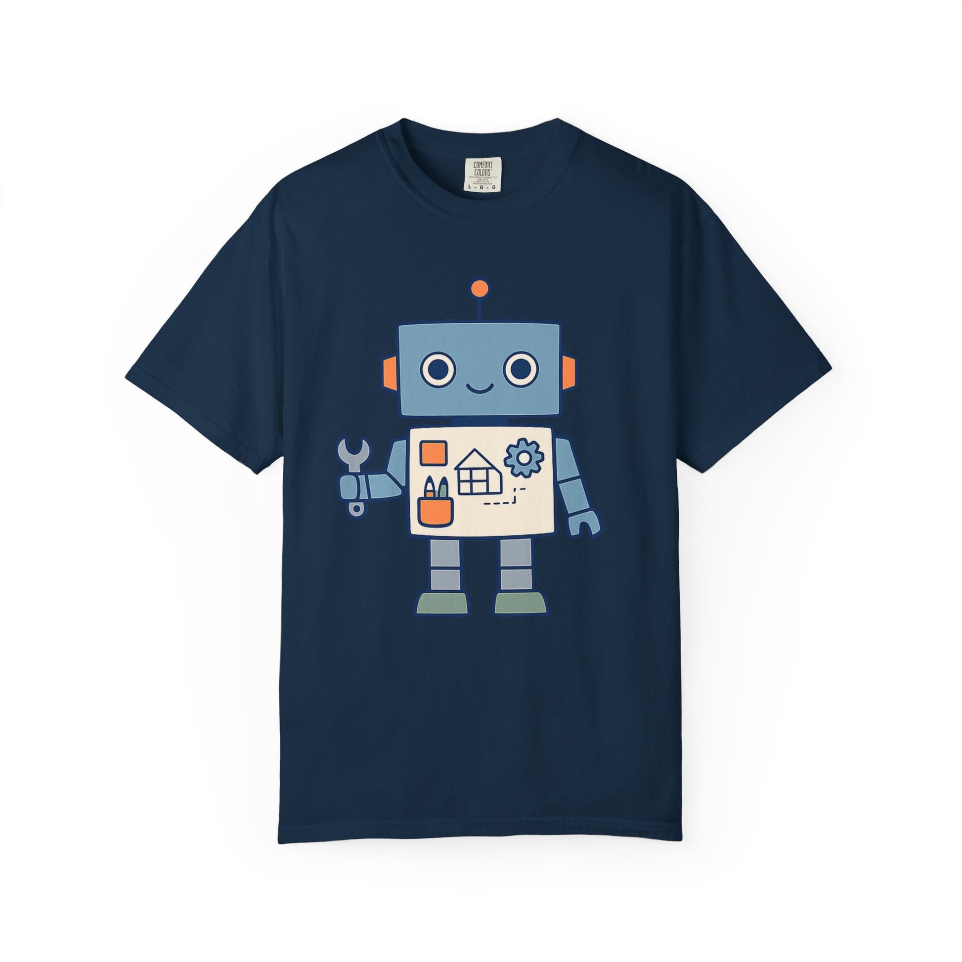 Cute Robot Engineer blueprint graphic tee by LM Apparel, product photo