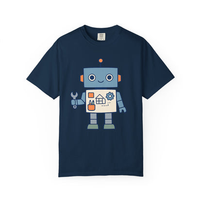 Cute Robot Engineer blueprint graphic tee by LM Apparel, product photo