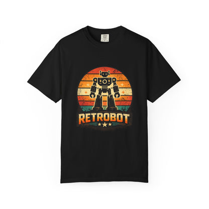 Retrobot vintage robot sunset graphic tee by LM Apparel, product photo