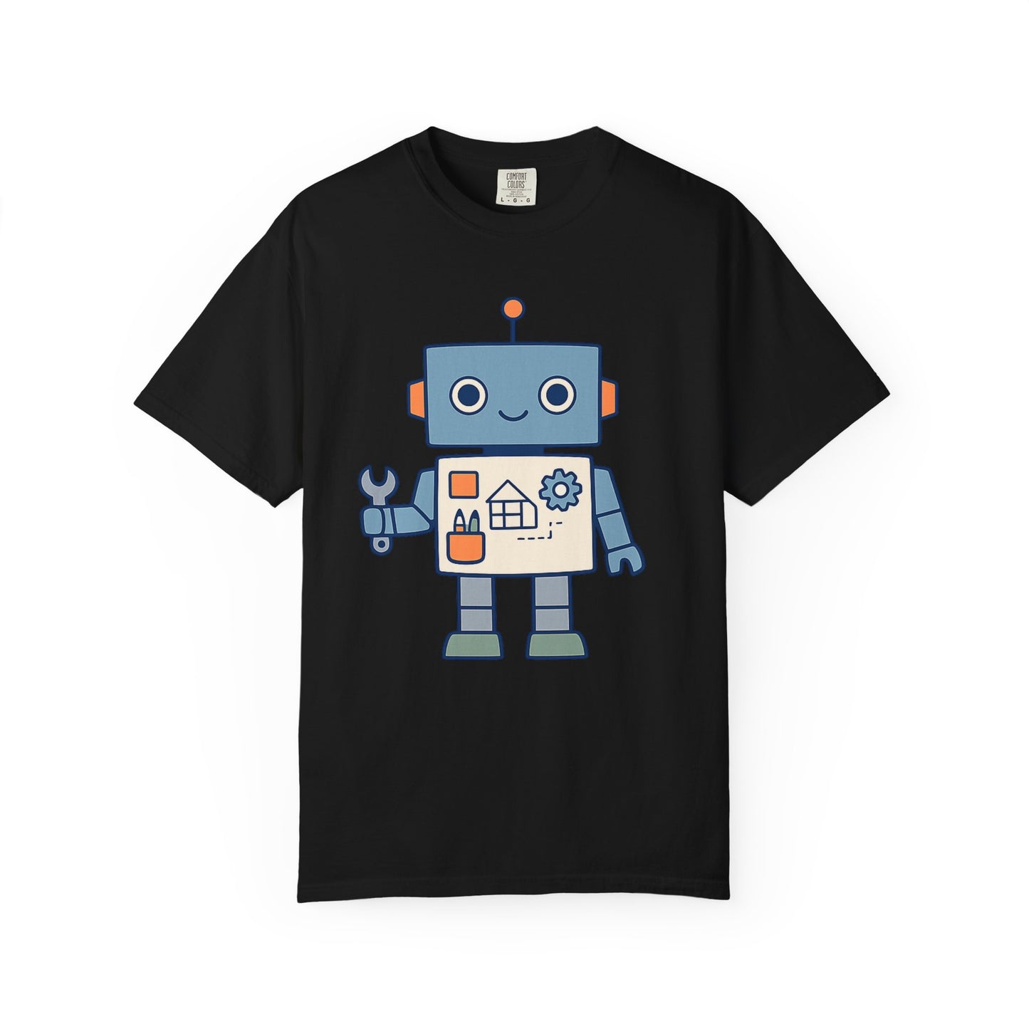 Cute Robot Engineer blueprint graphic tee by LM Apparel, product photo