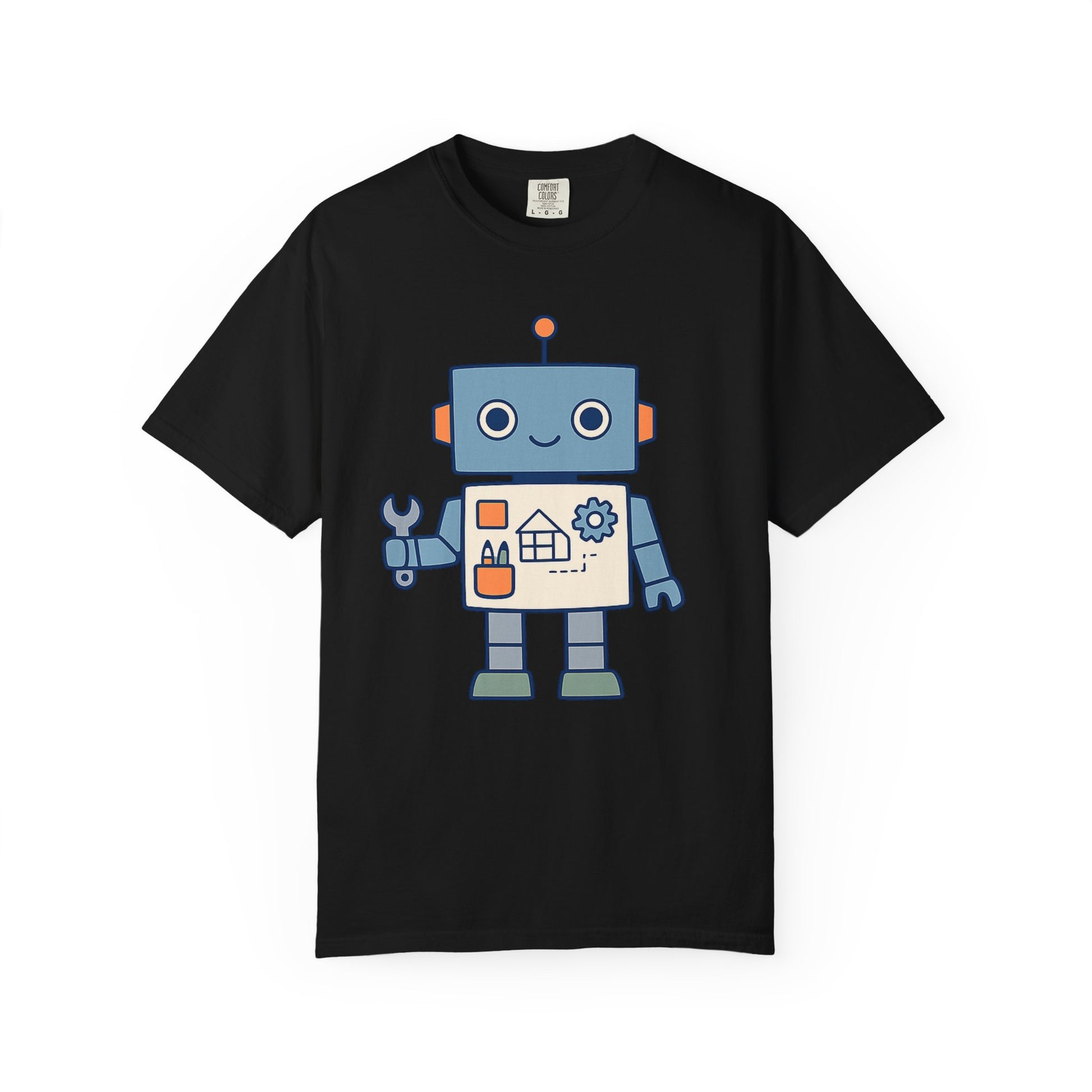 Cute Robot Engineer blueprint graphic tee by LM Apparel, product photo