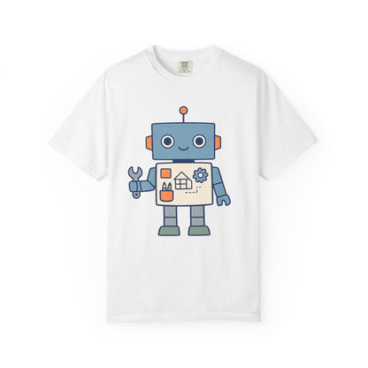 Cute Robot Engineer blueprint graphic tee by LM Apparel, product photo