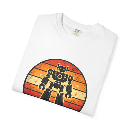Retrobot vintage robot sunset graphic tee by LM Apparel, product photo